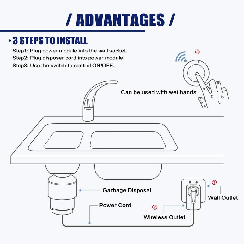 CLEESINK Garbage Disposal Wireless Switch Kit, Self-Powered Portable Remote Control Outlet On Off by CLEESINK - Image 3